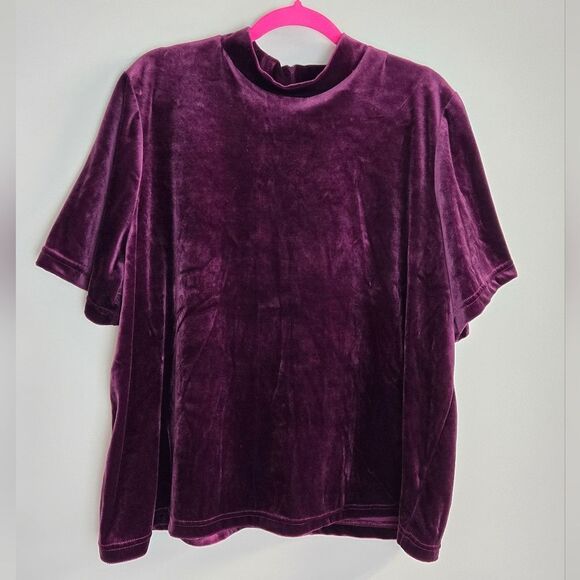 Teddi Vintage Wild Thing Mock Neck Velour Velvet Short Sleeve Top Sz 2X Merlot - Picture 4 of 9